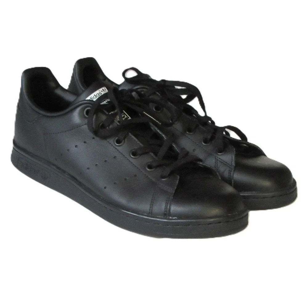 Adidas Stan‎ Smith Black Leather Minimalist Unisex Streetwear Sneaker Size 7